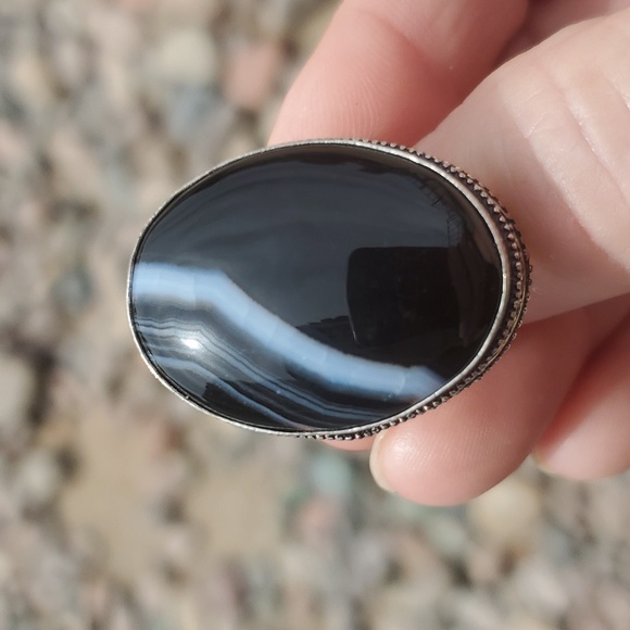 New Black Botswana Agate 925 Silver Ring. - Picture 14 of 16